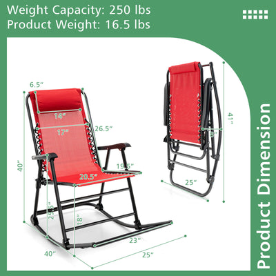 Outdoor Folding Rocking Chair Zero Gravity Patio Portable Recliner With Headrest