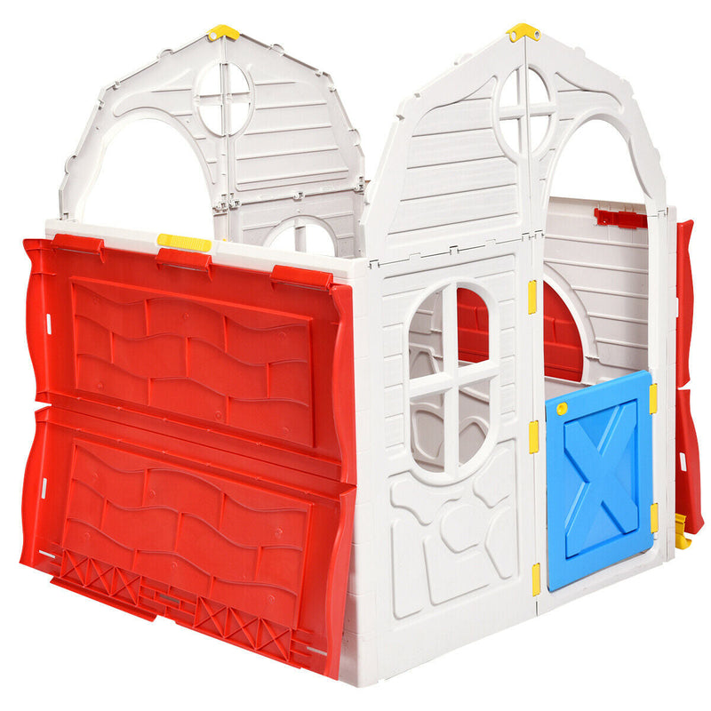 Kids Cottage Playhouse Foldable Plastic Indoor Outdoor Toy