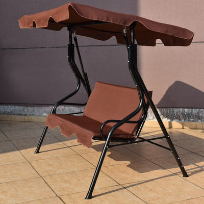 3 Seat Outdoor Patio Swing Chair Canopy Swing with Cushion and Steel Frame