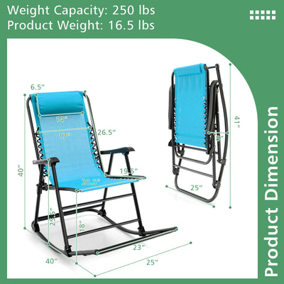 Outdoor Folding Rocking Chair Zero Gravity Patio Portable Recliner With Headrest