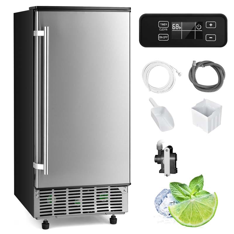 80LBS/24H Freestanding Built-In Ice Maker Commercial Ice Cube Machine with Self-Cleaning Function and 25LBS Storage Bin