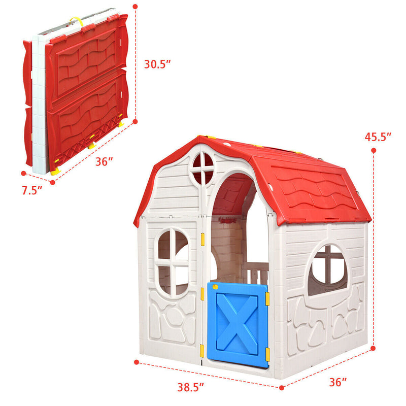 Kids Cottage Playhouse Foldable Plastic Indoor Outdoor Toy