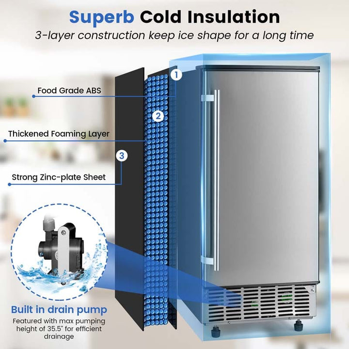 80LBS/24H Freestanding External Ice Maker Commercial Ice Cube Machine with Self-Cleaning Function and 25LBS Storage Bin