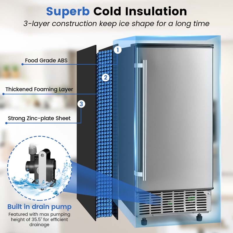 115V 80LBS/24H Commercial Ice Maker Machine with Drain Pump, 25LBS Ice Bin, Self-Cleaning Function