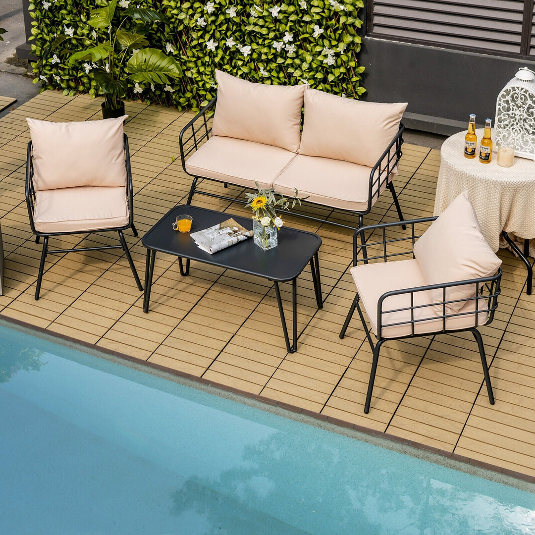 4 Pieces Patio Furniture Set Cushioned Sofa Loveseat Armrest Table for Garden