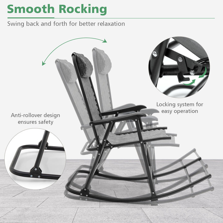 Outdoor Folding Rocking Chair Zero Gravity Patio Portable Recliner With Headrest