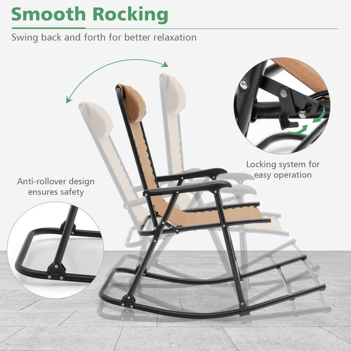 Outdoor Folding Rocking Chair Zero Gravity Patio Portable Recliner With Headrest