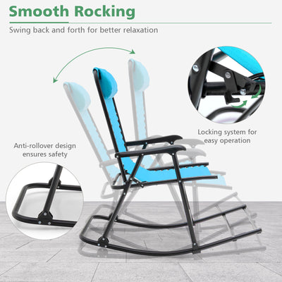 Outdoor Folding Rocking Chair Zero Gravity Patio Portable Recliner With Headrest