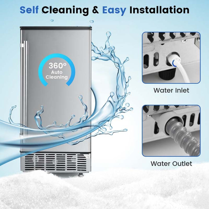 80LBS/24H Freestanding External Ice Maker Commercial Ice Cube Machine with Self-Cleaning Function and 25LBS Storage Bin