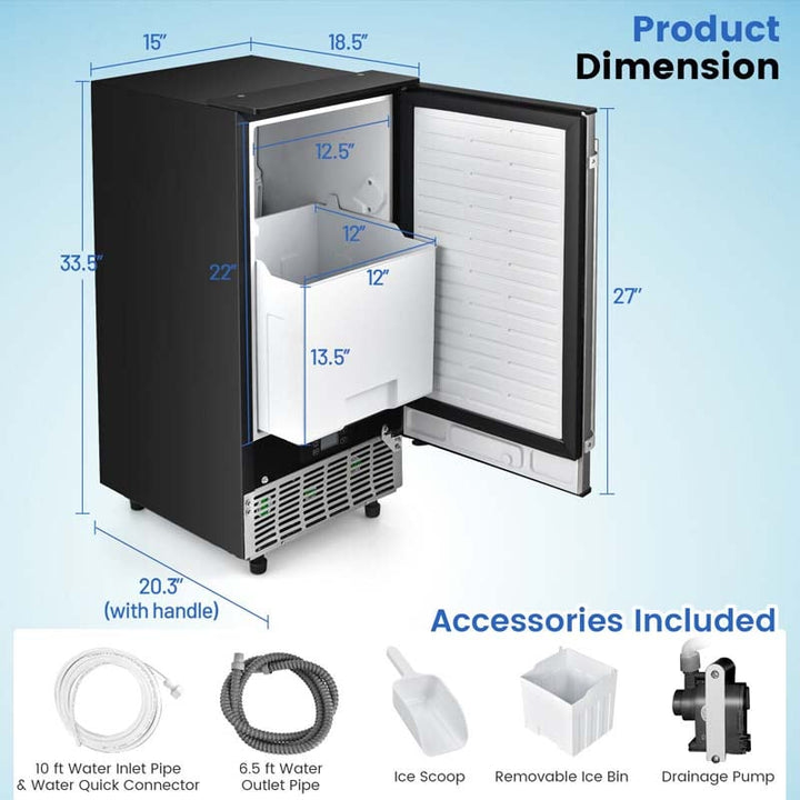 80LBS/24H Freestanding External Ice Maker Commercial Ice Cube Machine with Self-Cleaning Function and 25LBS Storage Bin
