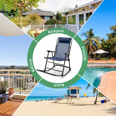 Outdoor Folding Rocking Chair Zero Gravity Patio Portable Recliner With Headrest