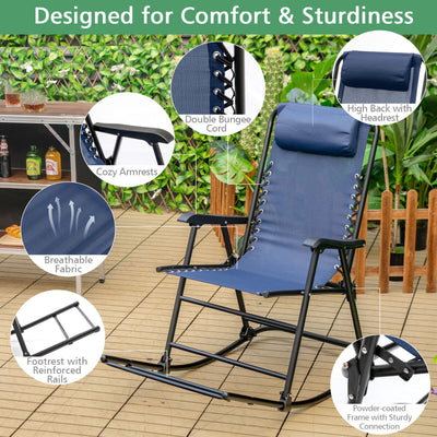 Outdoor Folding Rocking Chair Zero Gravity Patio Portable Recliner With Headrest