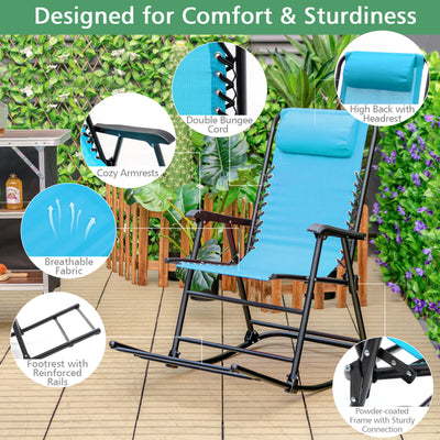 Outdoor Folding Rocking Chair Zero Gravity Patio Portable Recliner With Headrest