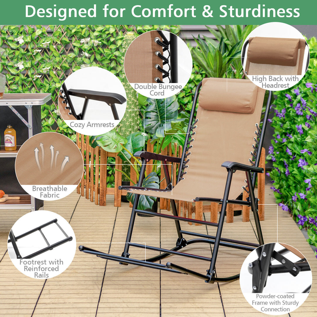 Outdoor Folding Rocking Chair Zero Gravity Patio Portable Recliner With Headrest