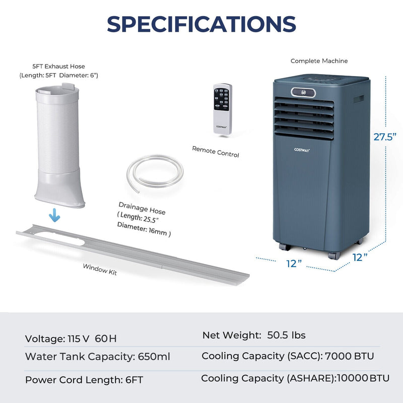 10000 BTU Portable Air Conditioner with Remote Control