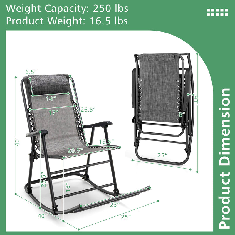 Outdoor Folding Rocking Chair Zero Gravity Patio Portable Recliner With Headrest