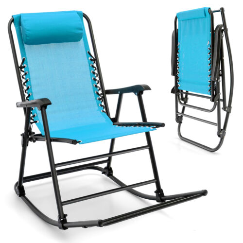 Outdoor Folding Rocking Chair Zero Gravity Patio Portable Recliner With Headrest