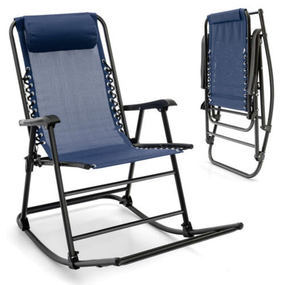 Outdoor Folding Rocking Chair Zero Gravity Patio Portable Recliner With Headrest