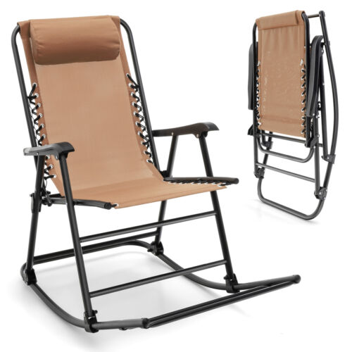 Outdoor Folding Rocking Chair Zero Gravity Patio Portable Recliner With Headrest
