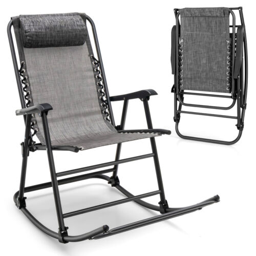 Outdoor Folding Rocking Chair Zero Gravity Patio Portable Recliner With Headrest