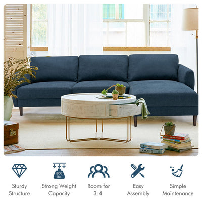 Modern L-Shaped Fabric Sectional 3-Seat Sofa Set Upholstered Chaise Lounge with Cushion