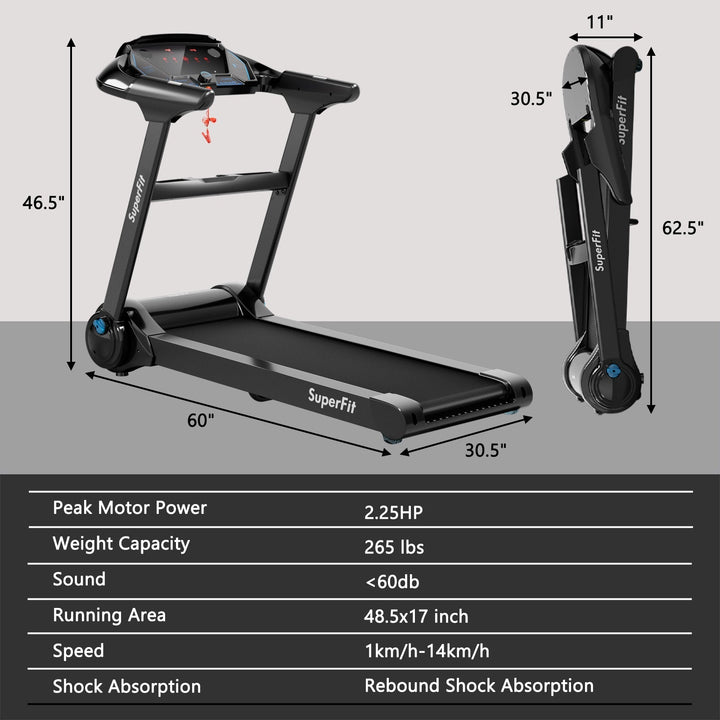 2.25HP Folding Treadmill Running Jogging Machine with LED Touch Display