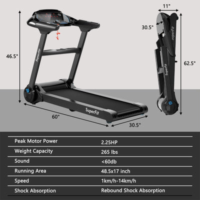 2.25HP Folding Treadmill Running Jogging Machine with LED Touch Display