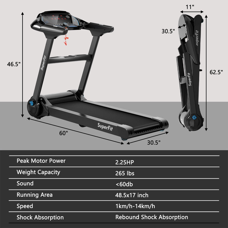 2.25HP Folding Treadmill Running Jogging Machine with LED Touch Display