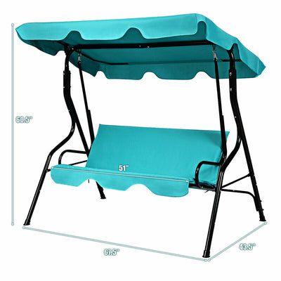 3 Seat Outdoor Patio Canopy Swing with Cushioned Steel Frame