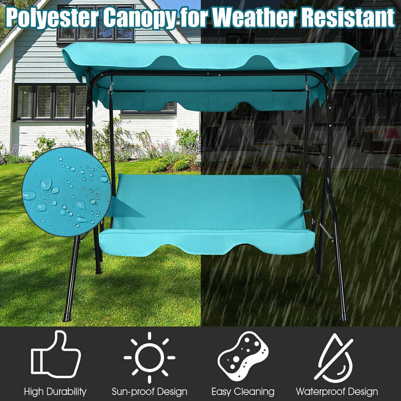 3 Seat Outdoor Patio Canopy Swing with Cushioned Steel Frame