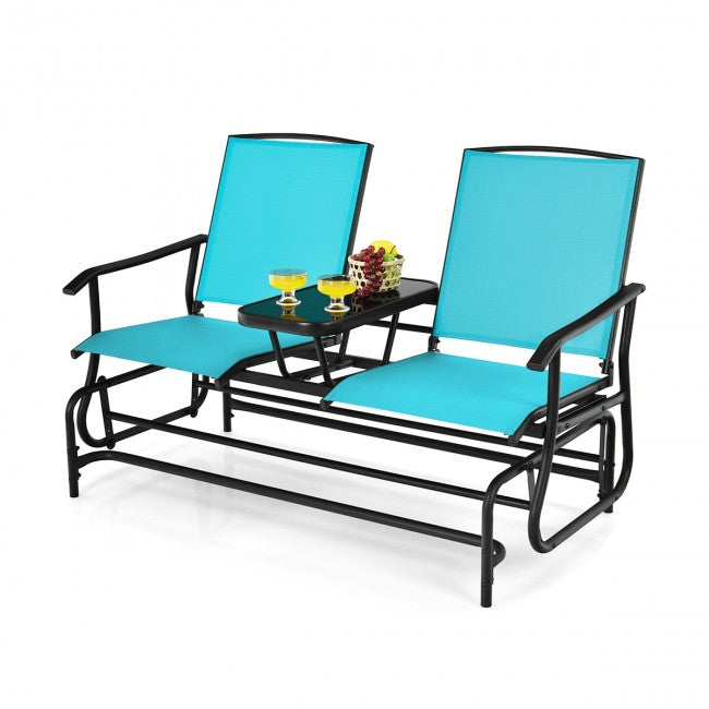 2-Person Patio Rocking Chair Outdoor Glider Bench Swing Loveseat with Coffee Table
