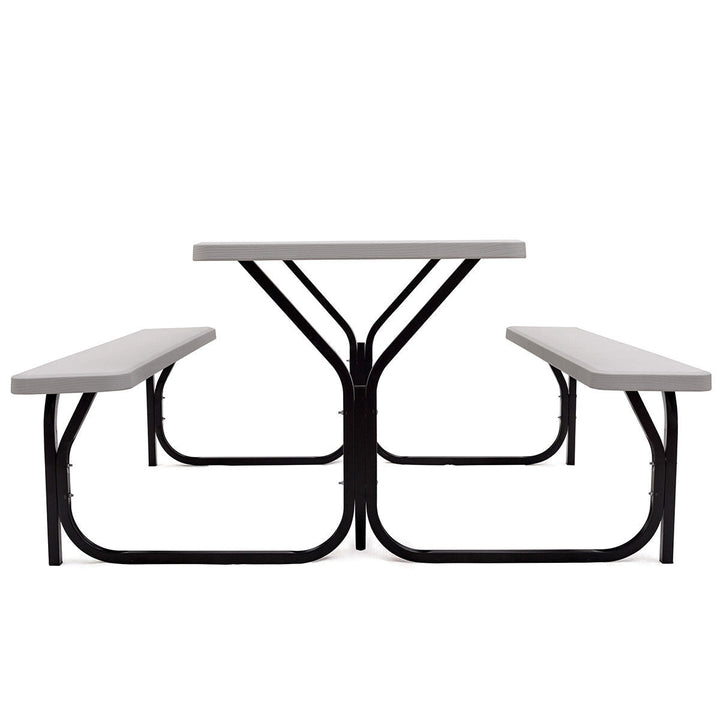 All Weather Outdoor Picnic Table Bench Set with Metal Base Wood